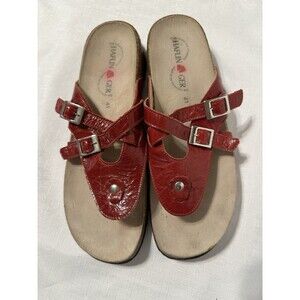 HAFLINGER Red Patent Leather Strap Buckles Thong Flip Flop Sandals Sz 41 / US 10